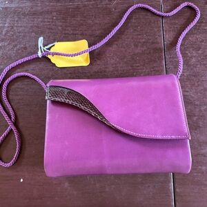 Varon Handbags NWT  Purple kid leather  Shoulder Crossbody Bag  snake skin Trim